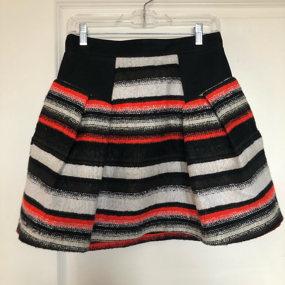 Milly neon coral, black, and white striped skirt